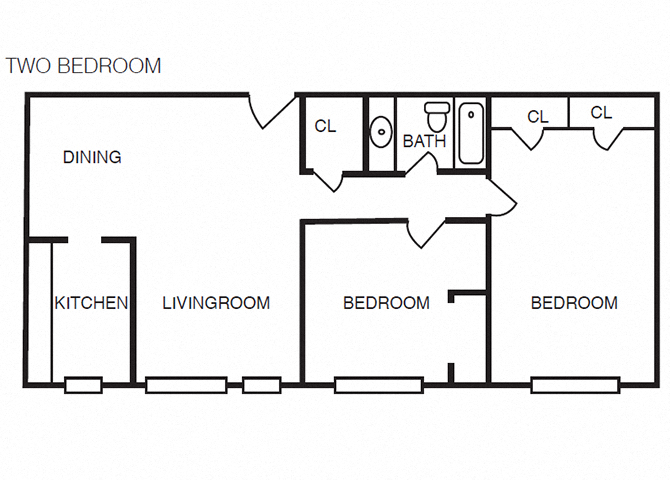 Floor plan for 2 beds, 1 bath, 800 sqft